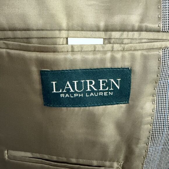 Lauren Ralph Lauren 44R Tan Houndstooth Polyester Blend 2-Button Sports Coat - Picture 6 of 10
